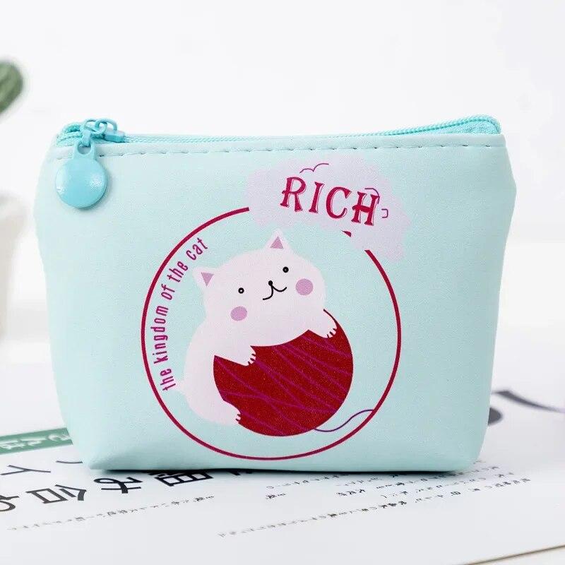 Cartoon Cute Cat Printed Coin Purse PU Multifunctional Coin Key Storage Bag Bank Credit ID Card Holder Sanitary Pad Organizer