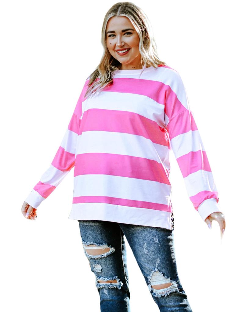 Azura Exchange Pink Striped Side Slit Plus Size Sweatshirt