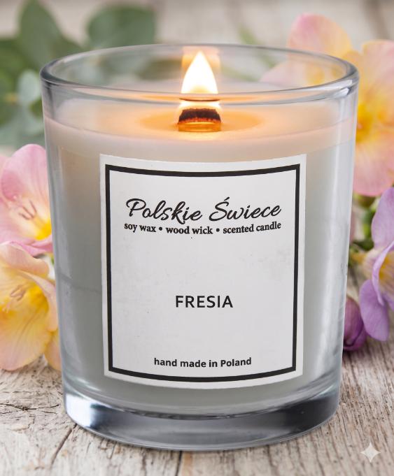 soy candle with a wooden wick + FRESIA
