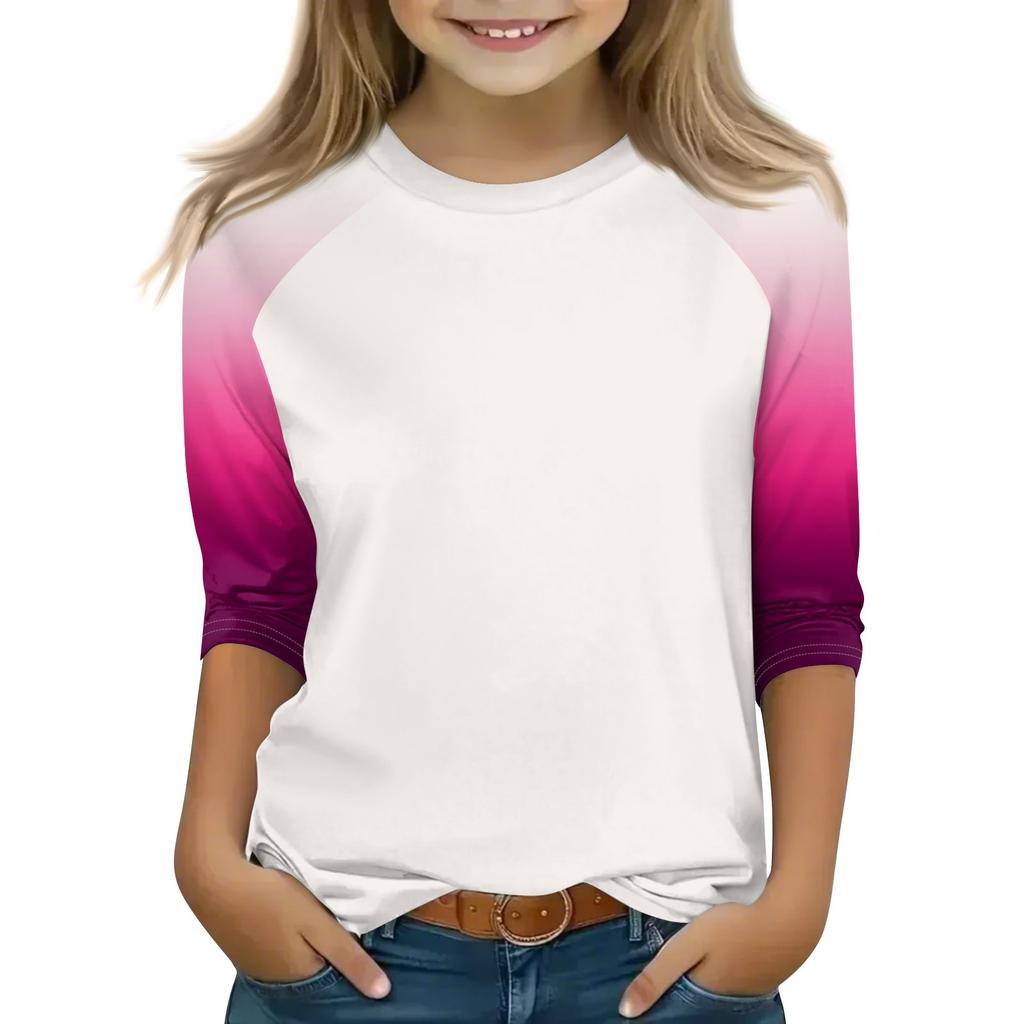 Printed Tops For Youth Girls 4-16 Years Round Neck 3/4 Sleeves T-Shirts Trendy Tops Outfit Tees