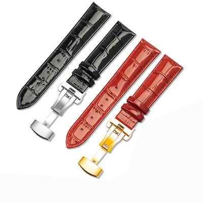 Ремешок для часов из натуральной кожи, браслеты 12 мм, 14 мм, 16 мм, 18 мм, 20 мм, красный, черный, белый, фиолетовый, ремешок для часов с пряжкой-бабочкой, блестящий ремешок для запястья