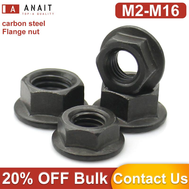 2-50pcs Carbon steel Serrated Flange Lock Nuts Hex Locking Anti-Loose Nut with Washer M2-M16