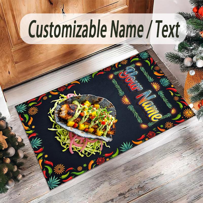 Rainbow Theme Crystal Velvet Floor Rug Personalized Custom Name Text Warm Carpet Home Decoration