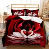 3D White Swan Bedding Set Red Floral Rose Printed Duvet Cover Set Cute Animal Super Soft Polyester Covers Gift For Lover