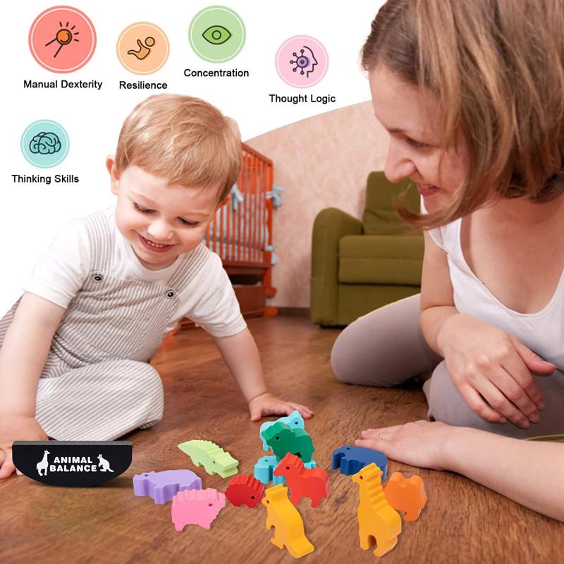 Новые детские деревянные балансирующие блоки с животными Монтессори, настольные игры, игрушка-динозавр, развивающие, штабелируемые, высотные строительные блоки, деревянная игрушка