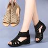Summer Women's Roman Shoes Comfortable Wedge Sandals Zipper Suede Open Toe High Heels