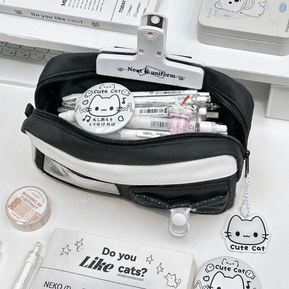 Black White Pen Bag Polka Dot Pencil Pouch Korean Pen Storage Organizer  Gift