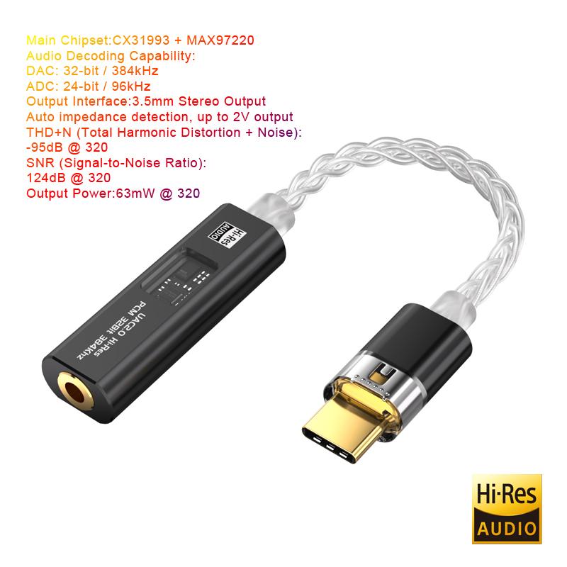 DAC USB Type C to 3.5 mm Jack Adapter HiFi Audio Amplifier Stereo Ephone Headphone Digital Decoding Converter CX31993 MAX97220 3