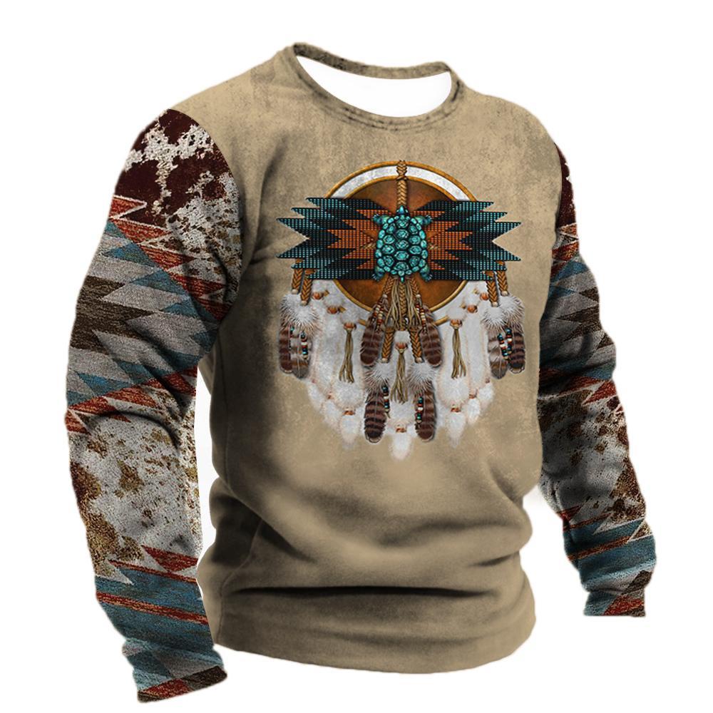 Винтажная футболка из хлопка с длинным рукавом, мужские топы 5xl, этническая футболка с племенным принтом, весенняя дышащая свободная мужская рубашка, одежда