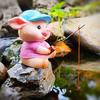 Fishing Pig Figurine Resin Mini Piglet Statue Cartoon Fisherman Pig Sculpture for Water Feature Garden Patio Pond Decor