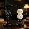 Dark Academia Home Decor Halloween Candlestick Holder Decoration, Gothic Raven Skull Candle Holder, Table Decoration Spooky Taper Stand for