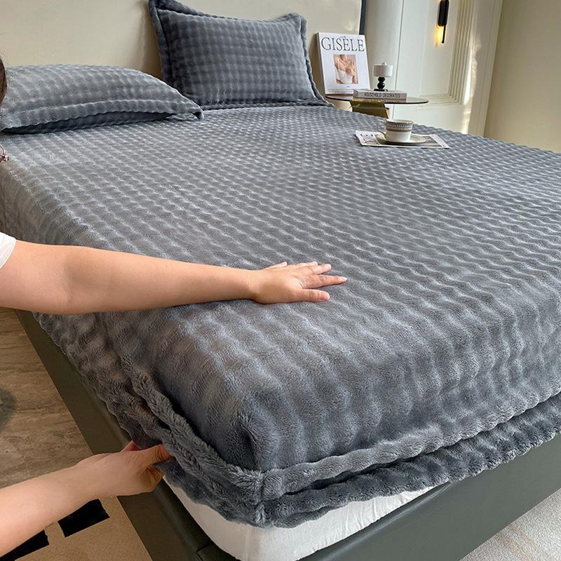 Зимняя постель, теплая простыня на резинке, постельное белье, чехол для матраса, утолщенная плюшевая эластичная простыня, зимнее коралловое флисовое роскошное покрывало для двуспальной кровати