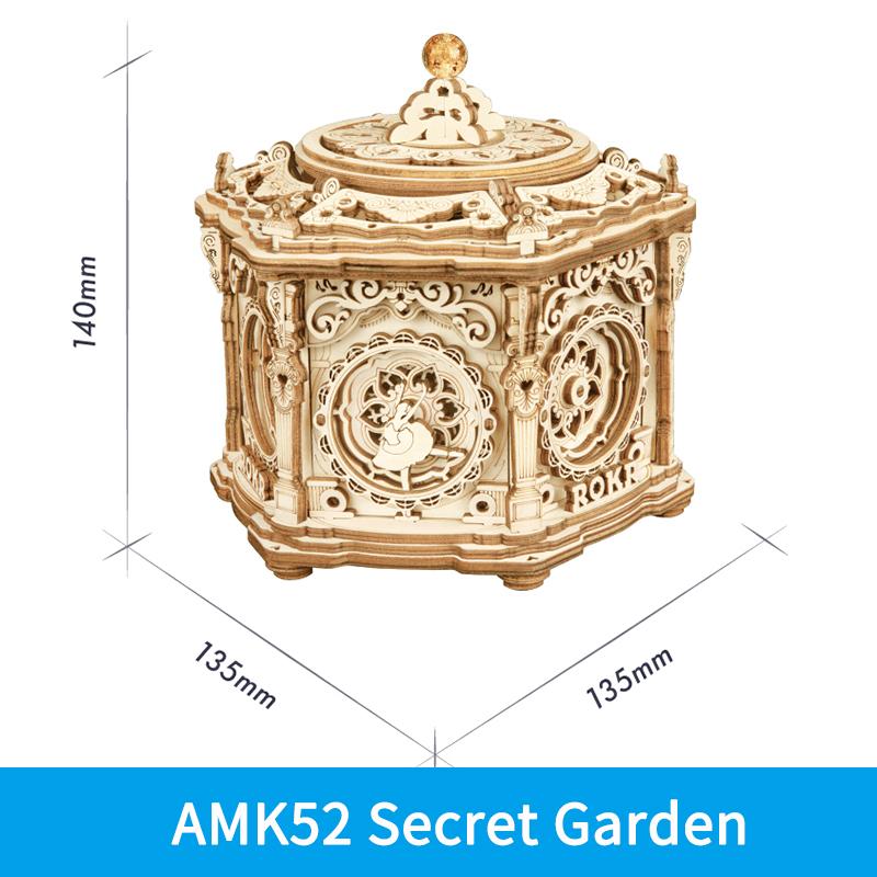 Robotime Rokr DIY Mechanical Music Box Kit 3D Wooden Puzzle Box for Adults Self-Assembly Building Project - Secret Garden