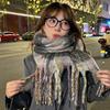 Chic Design Plaid Mohair Scarf Women Korean Version Streetstyle Imitation Cashmere Muffler Female Warm Soft Thick Shawl Ladies