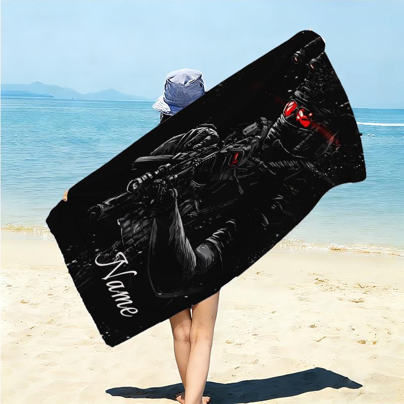 Personalized Cyberpunk Soldier Portrait Beach Towel Microfiber Beach Towel Thin Absorbent for Beach Swimming Yoga Bath Sports. 0910432