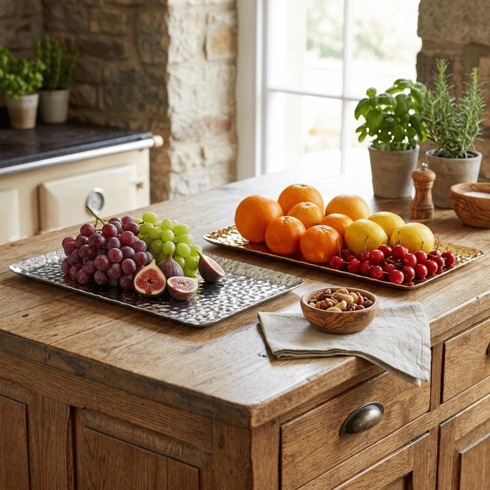 Rustless Steel Hammered Tray Silver and Golden Metal Tray Elegant Fruit Tray Restaurant