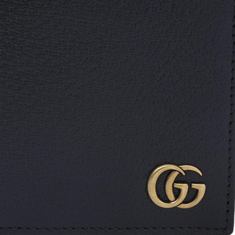 Gucci GG Marmont Кошелек-портмоне с логотипом, короткий, двойного сложения, из кожи, мужской, черный 428726-DJ20T-1000