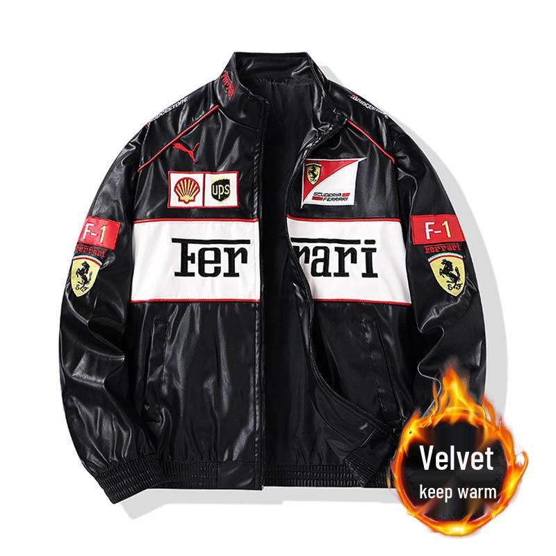 Мотоциклетная куртка из ПУ-кожи с флисовой подкладкой и американской вышивкой