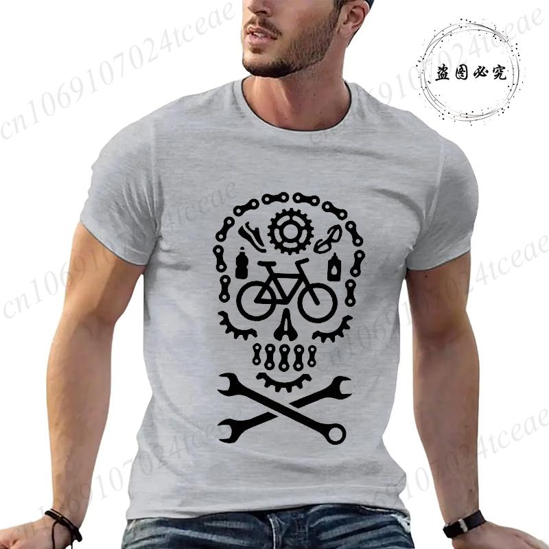 Skull Gothic Themed Bicycle Motocross Bicycle Cycling Print Tees New Fashion Brand Casual T-shirt for Men Street Clothing Casual