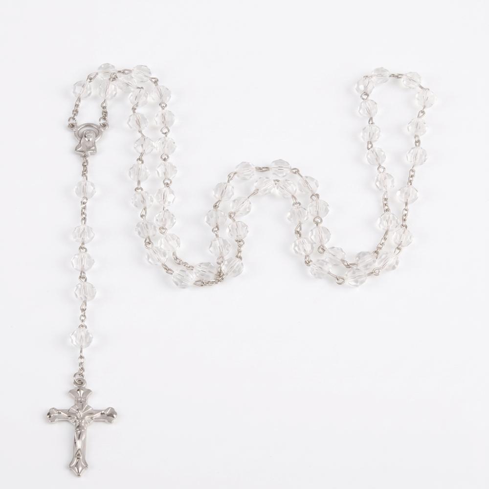 8mm Beads Cross Pendant Necklace Long Chain Crucifix Pendant Chain Jewelry Accessories
