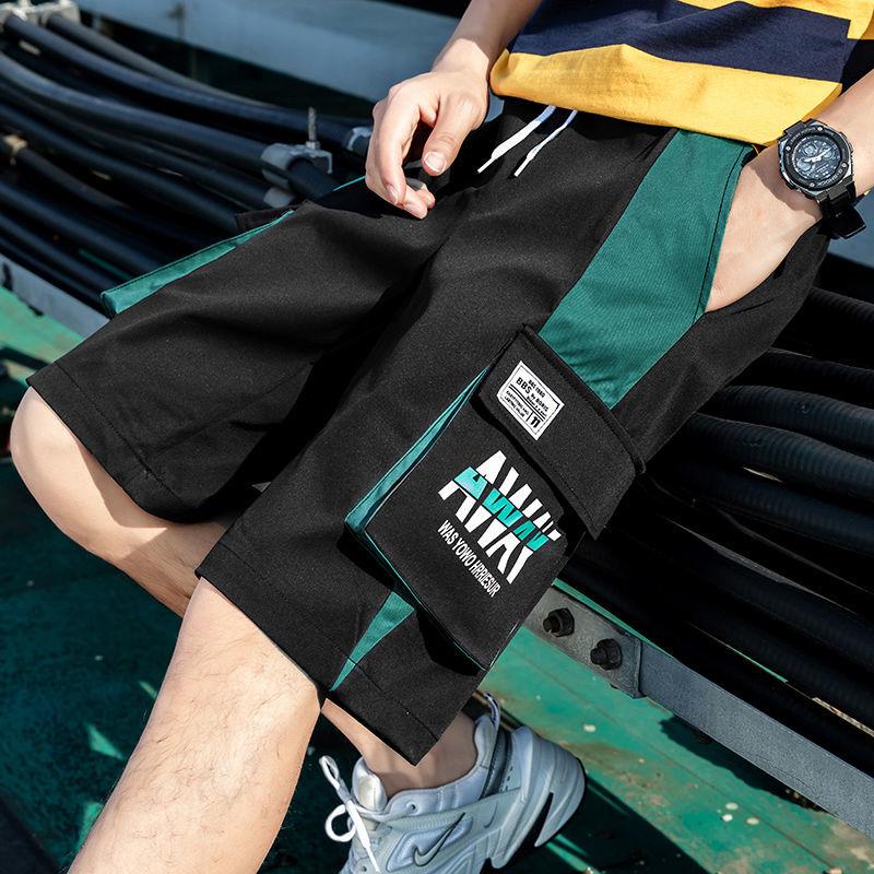 Мужские трендовые шорты-карго, мужские шорты с карманами и буквенным принтом, летние новые модные повседневные прямые шорты, мужские