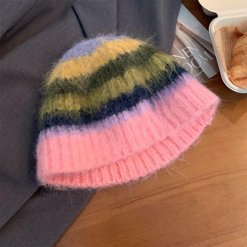 Autumn Winter Colored Woolen Hat Korean Women Beanie Hat Trendy Y2k Striped Hat  Female