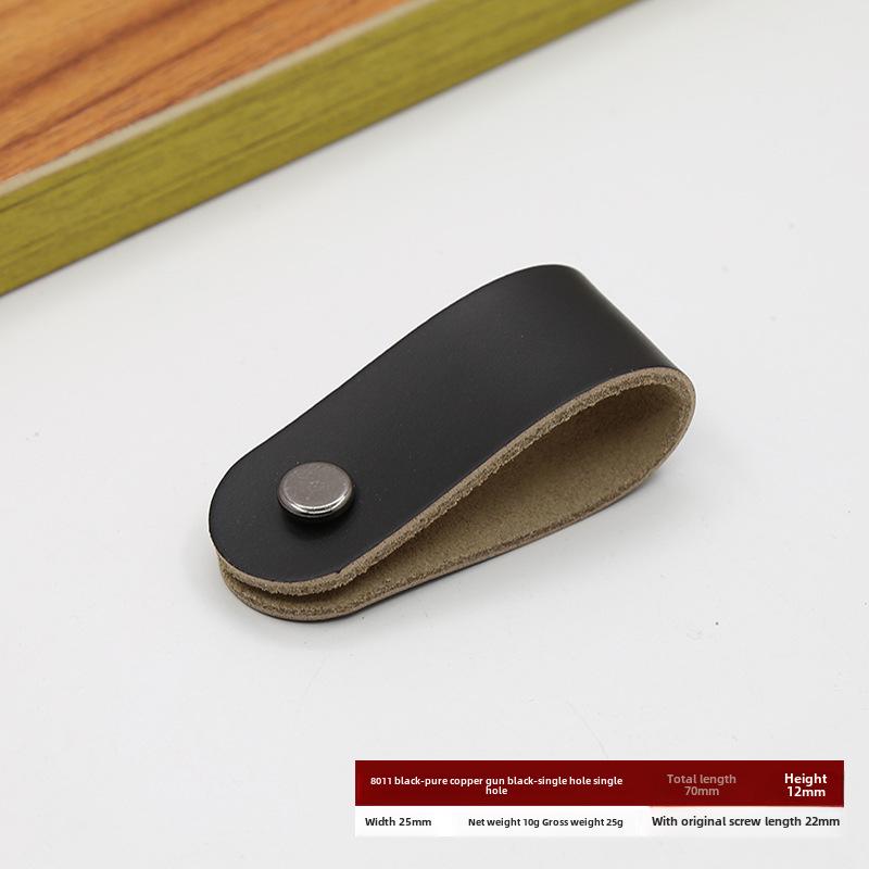 Кожаная ручка для дверцы шкафа и ящика, одно отверстие, вставки из чистой меди