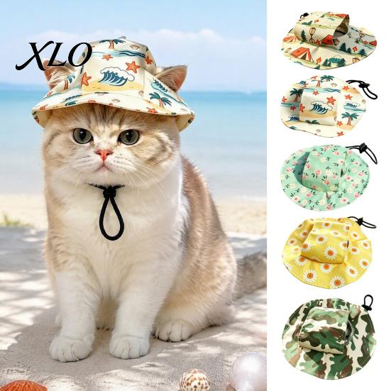 Breathable Sun Protection for Cats Cat Beach Hat, Summer Cap with Ear Holes, Adjustable Pet Gear Hat Small Dogs Outdoor Cute Head Accessory