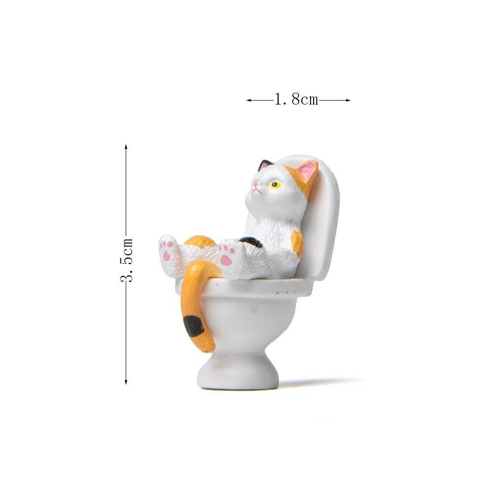 Creative Toilet Cat Figurines Interesting Kawaii Cartoon Cat Squatting On The Toilet Ornament Mini Miniature Desk Decoration