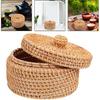 Cabilock Маленькая плетеная корзина с крышкой Мини ротанговая корзина для хранения Круглые плетеные коробки ручной работы с крышкой Плетеный органайзер Контейнер-горшок для закусок Гобанг