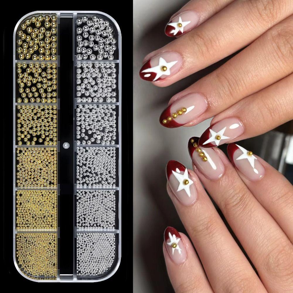 Gold Silver Micro Ball Nail Charms Metal Nail Beads  DIY Nail Art Jewelry