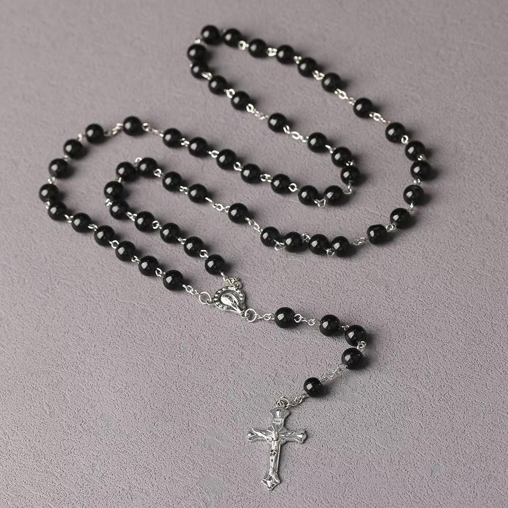 Handmade Beads Rosary Beads Pendant Chain Vintage Style Religious Pendants Christian Jewelry