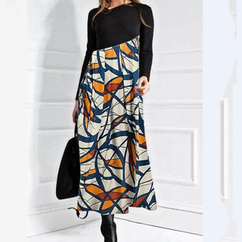 Женское модное повседневное платье с длинным рукавом и принтом больших размеров, вечерние длинные платья для дам
