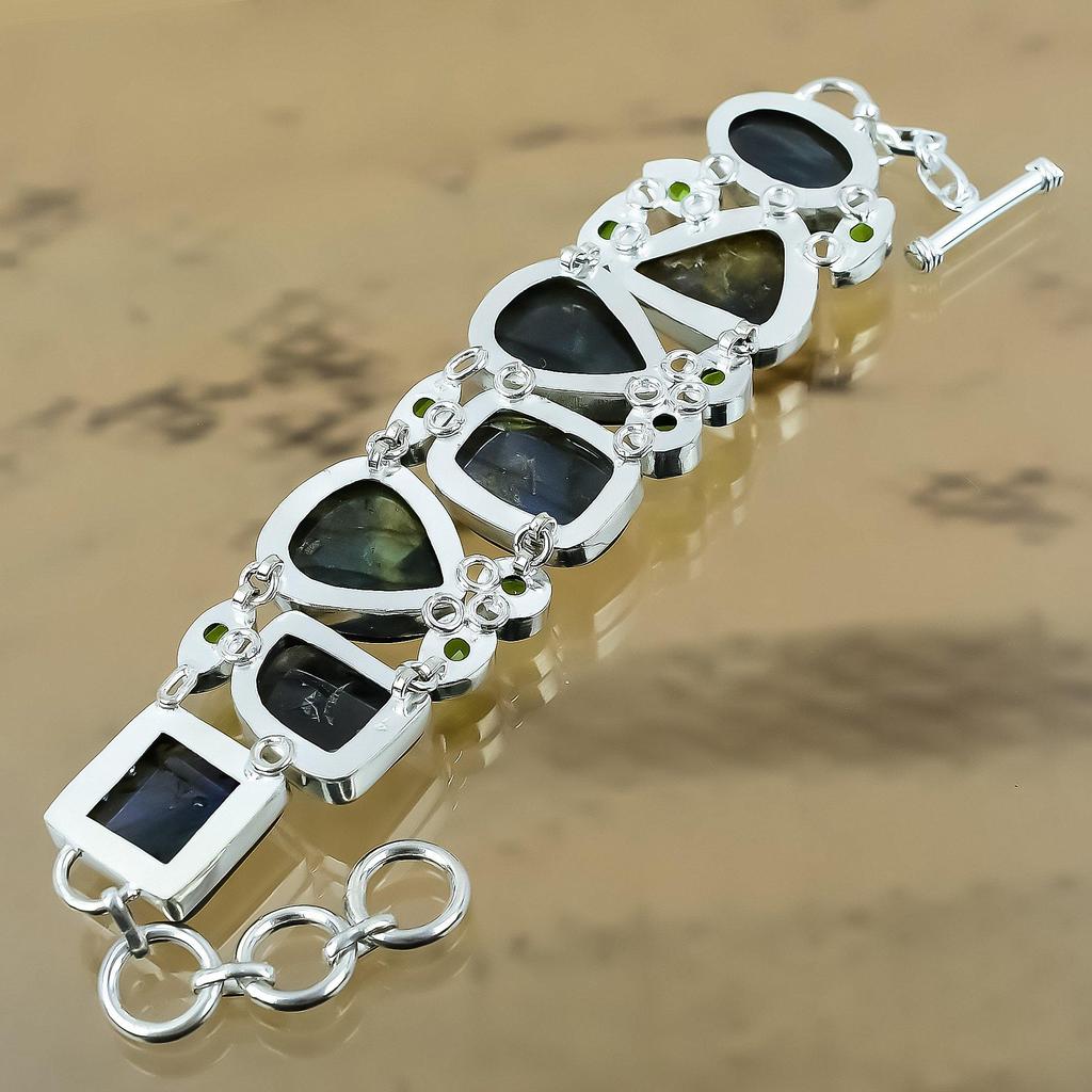 Лабрадорит Драгоценный камень Перидот Жена Уникальный Цепочный Браслет Ювелирные изделия Стерлинговое серебро