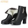 Женские зимние сапоги из натуральной кожи на высоком каблуке,AIYUQI