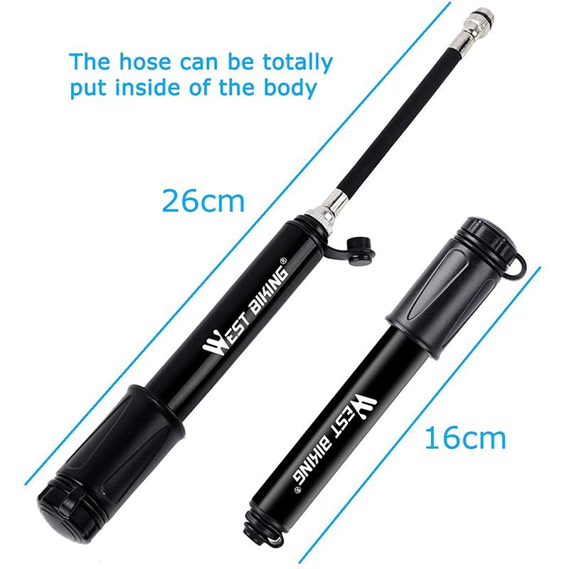 WEST BIKING Bike Pump 100PSI Portable Schrader Presta Valve Inflator Aluminum Alloy Bicycle Hand Air Pump Tire Inflator