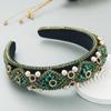 Heming Retro Velvet Headband with Diamond and Pearl Embellishments for Women