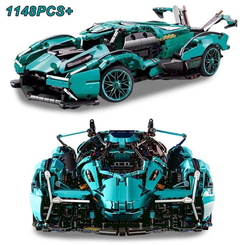 Высокотехнологичный синий V12, концепция спортивного автомобиля, строительные блоки, модель известного гоночного автомобиля, сборные кирпичи, игрушки для детей, подарки