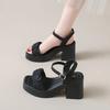 Female Shoes  Open Toe Women's Sandals Fashion Dress Sandals Women Pleated Platform Buckle Strap Chunky Heels Ladies Shoes
