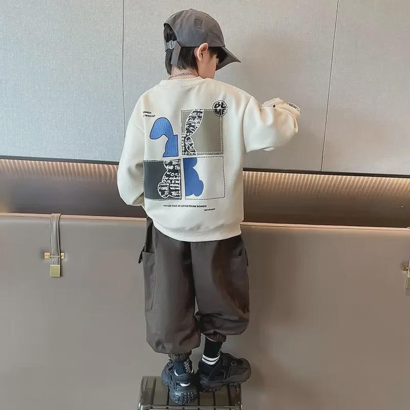 2024 Мальчики Круглый вырез Свитшот - Весна/Осень Модный Топ для Детей