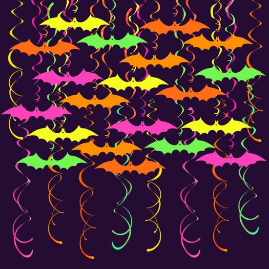 Светящаяся в темноте Хэллоуинская летучая мышь, флуоресцентная бумажная летучая мышь, подвесные спирали, потолочные стримеры для вечеринки в стиле неон, украшение комнаты