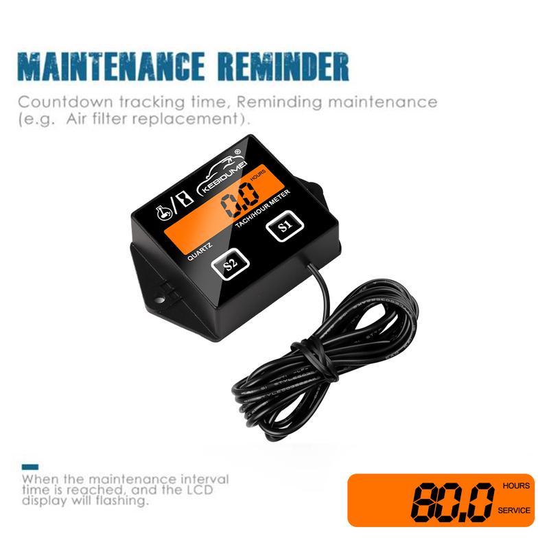 Battery Replacable Digital Engine Tach Hour Meter Tachometer Gauge Engine Rpm LCD Display for Moto Marine Chainsaw Pit Bike Boat