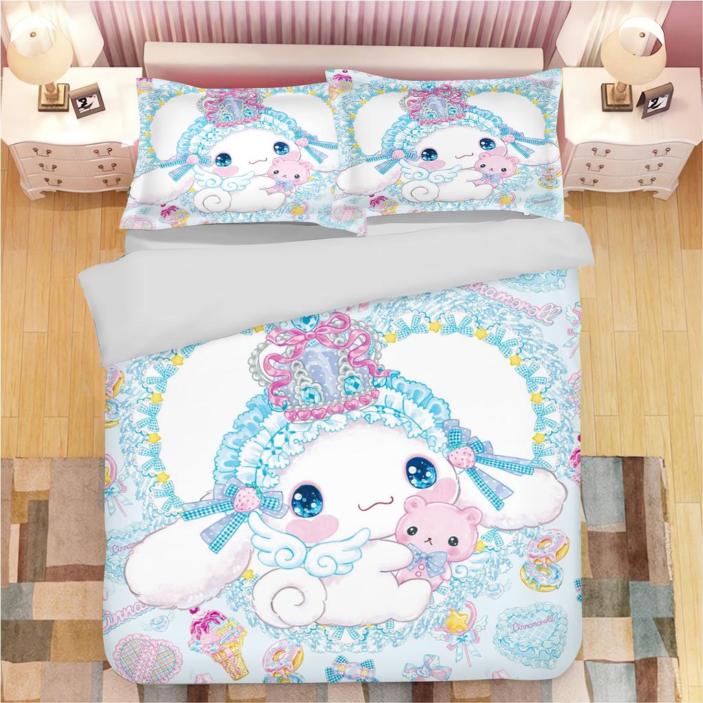 Серия Sanrio Набор постельного белья пододеяльник Kuromi для детей Размер King-size Роскошный чехол 100% Полиэстер 3 предмета Рождественские подарки Декор для дома