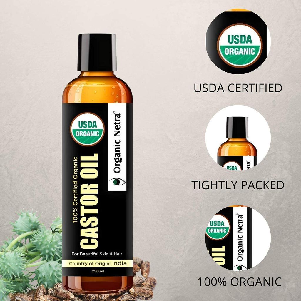 Organic Netra Castor Oil for Skin and Hair 8.8 Oz Softening, Smoothening & Moisturizing Skin & Hair