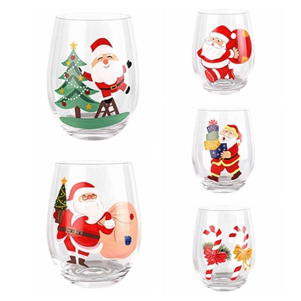 Novelty 2D Print Christmas Glass Cups Santa Claus Heat Insulation Double Walled Glass Cups Transparent Coffee Mug Home Decor