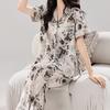 Spring and summer cotton and silk thin pajamas women's short-sleeved trousers set V-neck Korean version lapel button cardigan pajamas