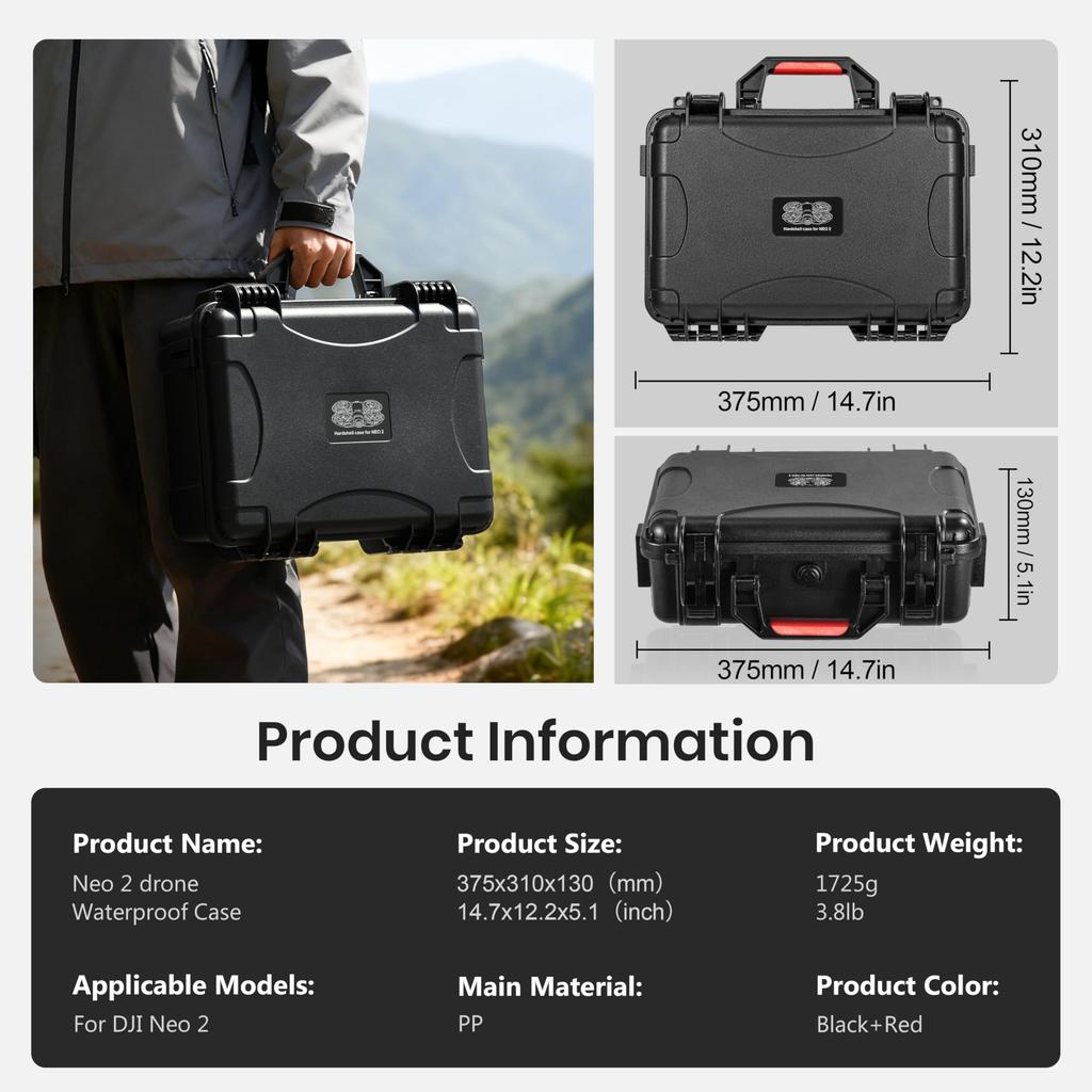 Кейс STARTRC для DJI Neo 2, Водонепроницаемый кейс для дрона Neo2 Fly More Combo, для пультов RC 2RC-N и аксессуаров, Сумка для хранения большой емкости,