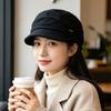 Cotton and linen pleated equestrian hat Metal small label simple cap Casual commuting face small hat Women's