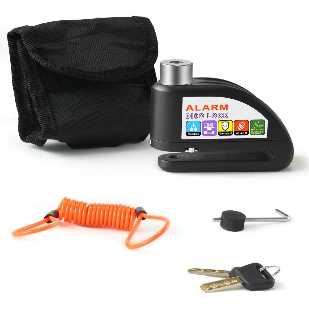 OFFBAIKU Замок для велосипеда Дисковый 110 дБ Громкий 2 Напоминания Батарея Алюминиевый сплав Совместимый с Сумка для хранения в комплекте [Сигнализация Открываемый] Замок, Водонепроницаемый,