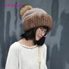 Winter Mink Fur Knitted Wool Hat for Women Fox Fur Pompom Slouchy Beanie Fashion Warm Style Cap Baggy Crochet Hat